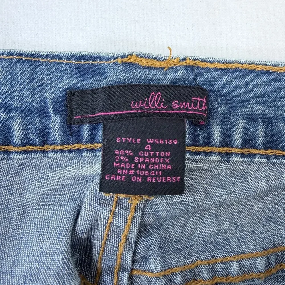 Willi Smith Jeans Womens 4 Paisley Floral Embroidered Bootcut Y2K Boho Acid Wash